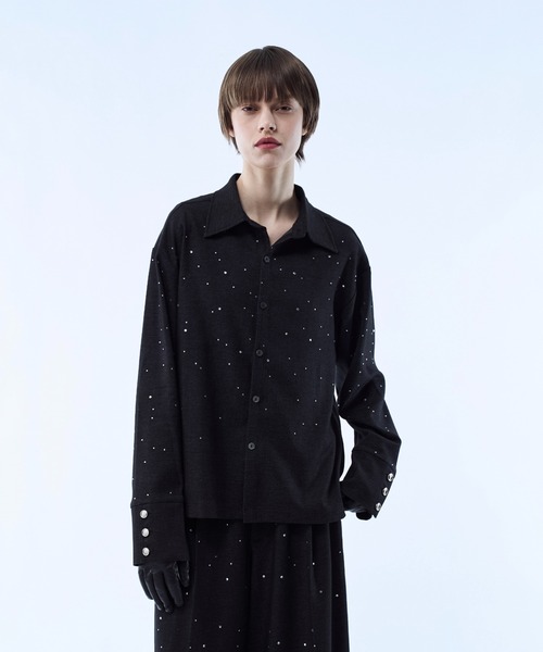 seyto（セイト）の「Rhinestone detail short shirt / ラインストーンディティールショートシャツ（シャツ/ブラウス・メンズ・ブラック/ブラウン・3/2）」の10枚目の写真