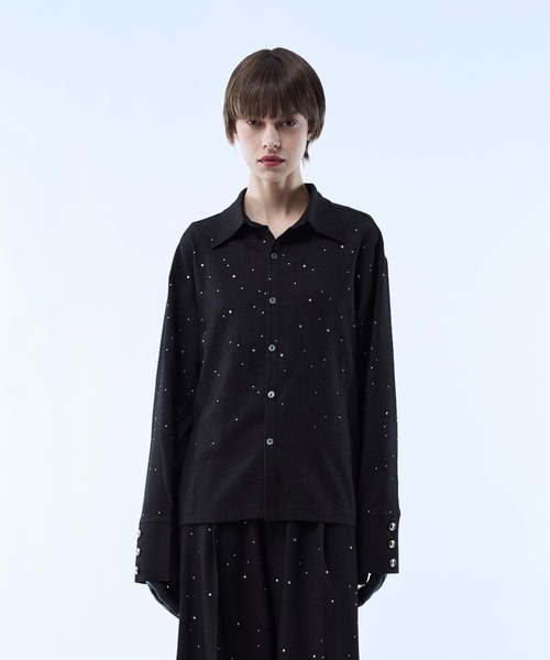 seyto（セイト）の「Rhinestone detail short shirt / ラインストーンディティールショートシャツ（シャツ/ブラウス・メンズ・ブラック/ブラウン・3/2）」の11枚目の写真