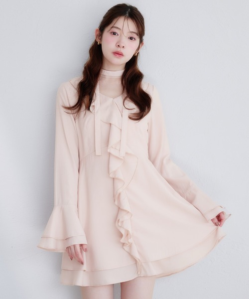 fupel（フぺル）の「sheer frill tiered onepiece / シアーフリルティアードワンピース（ワンピース・レディース・ピンク/オフホワイト・FREE）」の2枚目の写真