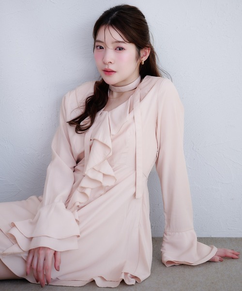 fupel（フぺル）の「sheer frill tiered onepiece / シアーフリルティアードワンピース（ワンピース・レディース・ピンク/オフホワイト・FREE）」の21枚目の写真