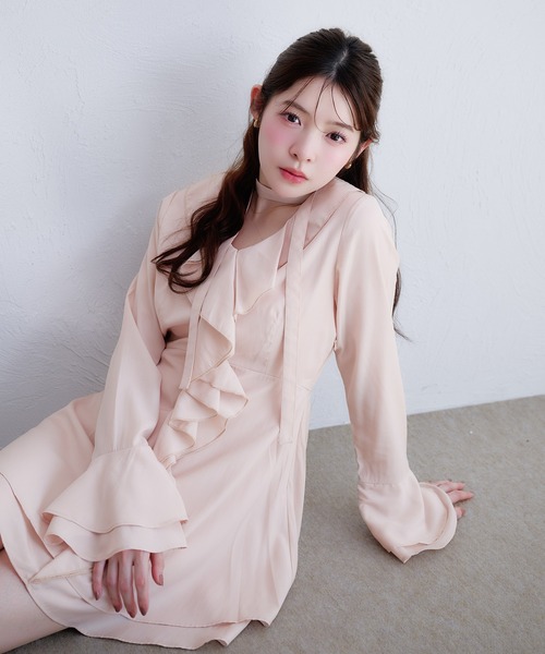 fupel（フぺル）の「sheer frill tiered onepiece / シアーフリルティアードワンピース（ワンピース・レディース・ピンク/オフホワイト・FREE）」の22枚目の写真