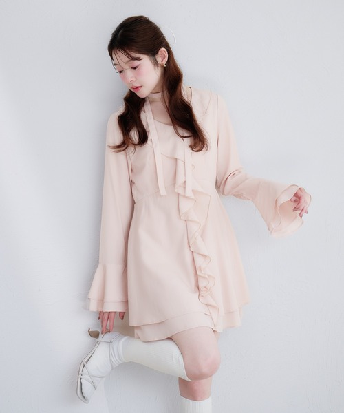 fupel（フぺル）の「sheer frill tiered onepiece / シアーフリルティアードワンピース（ワンピース・レディース・ピンク/オフホワイト・FREE）」の3枚目の写真