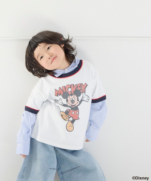 LOWRYS FARM(ローリーズファーム)の「Disney/リンガーT 654413(Tシャツ/カットソー・キッズ・グレー/オフホワイト/アイボリー・150cm/140cm/130cm/120cm/110cm)」の2枚目の写真