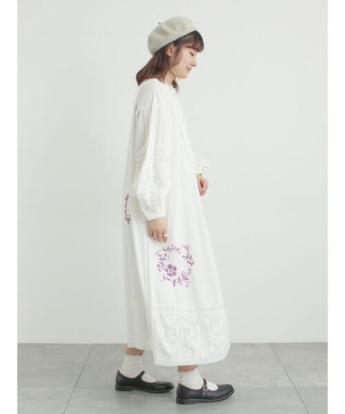 ツハルバイサマンサモスモス　刺繍切替ワンピース WEB限定 Sサイズ】ランダム刺繍レース切替ワンピース（ワンピース