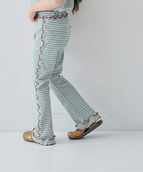 p.premier（ピードットプルミエ）の「先染めボーダーワッフルメロウパンツ（その他パンツ・キッズ・ピンク/グリーン/アイボリー/ブルー・100/80/140/130/120/110/90）」の3枚目の写真
