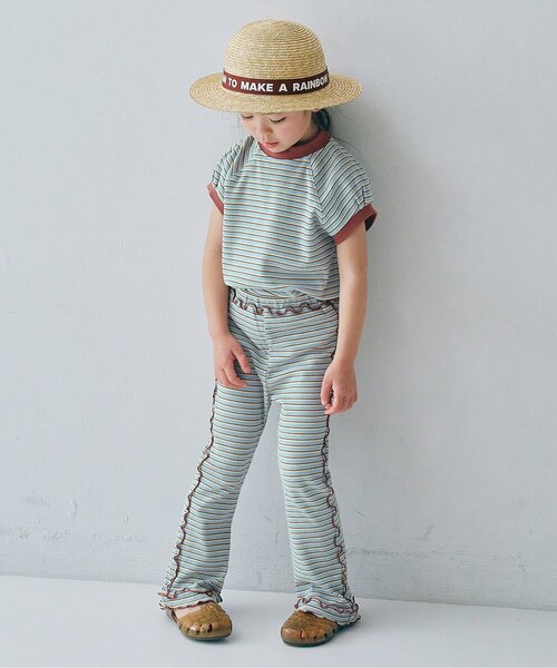 p.premier（ピードットプルミエ）の「先染めボーダーワッフルメロウパンツ（その他パンツ・キッズ・ピンク/グリーン/アイボリー/ブルー・100/80/140/130/120/110/90）」の5枚目の写真