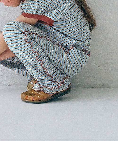 p.premier（ピードットプルミエ）の「先染めボーダーワッフルメロウパンツ（その他パンツ・キッズ・ピンク/グリーン/アイボリー/ブルー・100/80/140/130/120/110/90）」の8枚目の写真