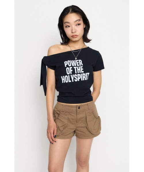 LAGUA GEM(ラグアジェム)の「SHOULDER RIBBON PRINT トップス(Tシャツ/カットソー・レディース・カーキ/ブラック/アイボリー・FREE)」の8枚目の写真