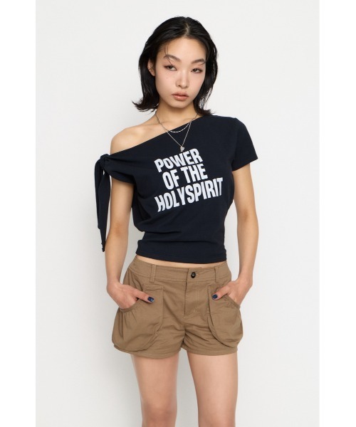 LAGUA GEM(ラグアジェム)の「SHOULDER RIBBON PRINT トップス(Tシャツ/カットソー・レディース・カーキ/ブラック/アイボリー・FREE)」の7枚目の写真