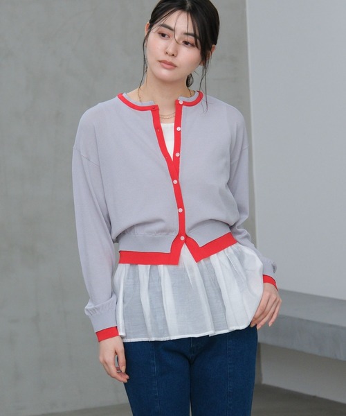 LAKOLE（ラコレ）の「14ゲージレイヤード風クルーカーディガン / 659891（カーディガン/ボレロ・レディース・オフホワイト/ベージュ/グレー/ホワイト・FREE）」の7枚目の写真