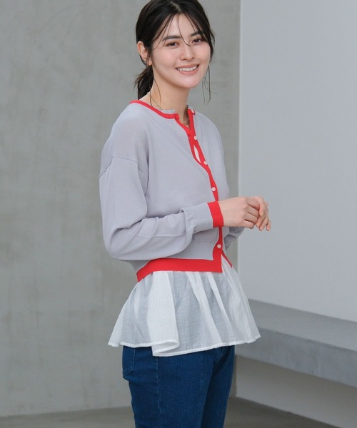 LAKOLE（ラコレ）の「14ゲージレイヤード風クルーカーディガン / 659891（カーディガン/ボレロ・レディース・オフホワイト/ベージュ/グレー/ホワイト・FREE）」の8枚目の写真