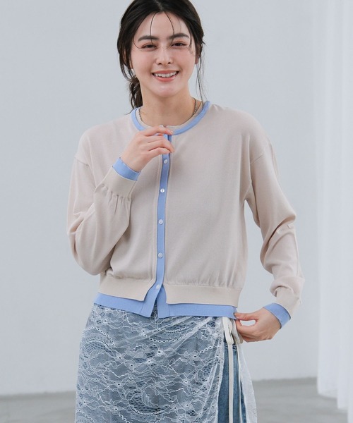 LAKOLE（ラコレ）の「14ゲージレイヤード風クルーカーディガン / 659891（カーディガン/ボレロ・レディース・オフホワイト/ベージュ/グレー/ホワイト・FREE）」の16枚目の写真