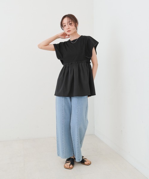 Bab(バブ)の「スクエアーショルダーペプラムトップス(Tシャツ/カットソー・レディース・オフホワイト/ブラック・MEDIUM)」の11枚目の写真
