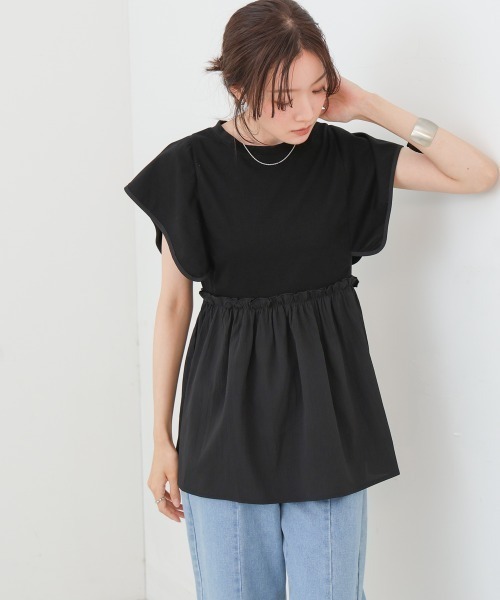 Bab(バブ)の「スクエアーショルダーペプラムトップス(Tシャツ/カットソー・レディース・オフホワイト/ブラック・MEDIUM)」の18枚目の写真