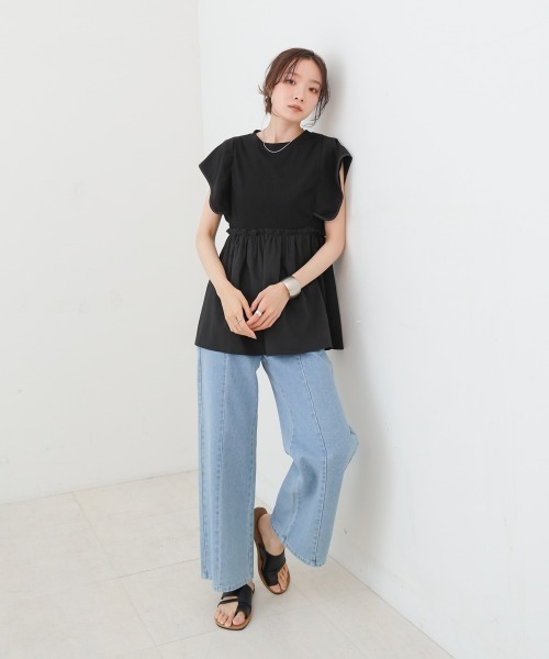 Bab(バブ)の「スクエアーショルダーペプラムトップス(Tシャツ/カットソー・レディース・オフホワイト/ブラック・MEDIUM)」の19枚目の写真