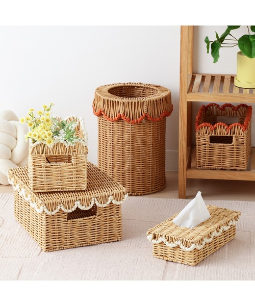 Francfranc(フランフラン)の「スカラップ 収納ボックス L 幅26×奥行33×高さ16cm ラタン風 収納(収納グッズ・レディース・ホワイト・FREE)」の9枚目の写真