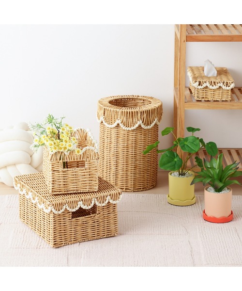 Francfranc(フランフラン)の「スカラップ 収納ボックス L 幅26×奥行33×高さ16cm ラタン風 収納(収納グッズ・レディース・ホワイト・FREE)」の8枚目の写真