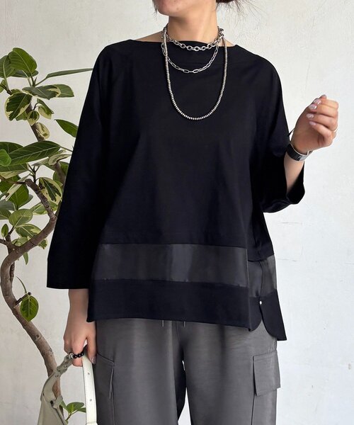 un dix cors（アンディコール）の「シアーラインシルケットプルオーバー（Tシャツ/カットソー・レディース・ブラック/オフホワイト/ホワイト・FREE）」の3枚目の写真