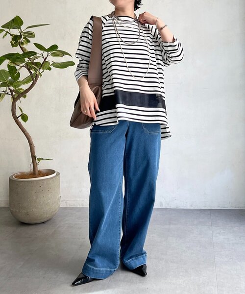 un dix cors（アンディコール）の「シアーラインシルケットプルオーバー（Tシャツ/カットソー・レディース・ブラック/オフホワイト/ホワイト・FREE）」の4枚目の写真