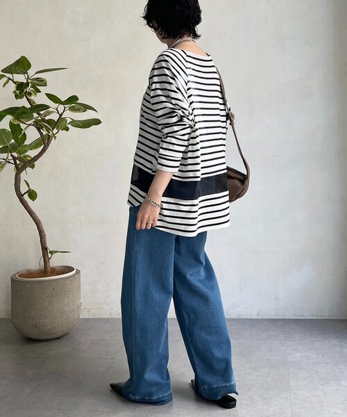 un dix cors（アンディコール）の「シアーラインシルケットプルオーバー（Tシャツ/カットソー・レディース・ブラック/オフホワイト/ホワイト・FREE）」の5枚目の写真