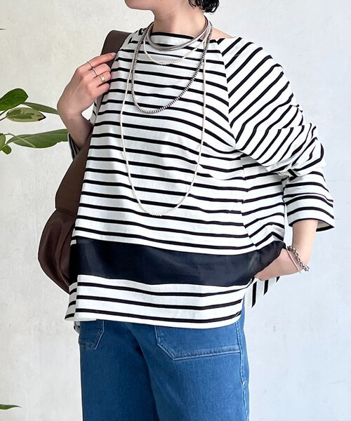 un dix cors（アンディコール）の「シアーラインシルケットプルオーバー（Tシャツ/カットソー・レディース・ブラック/オフホワイト/ホワイト・FREE）」の6枚目の写真