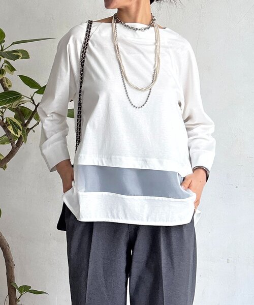 un dix cors（アンディコール）の「シアーラインシルケットプルオーバー（Tシャツ/カットソー・レディース・ブラック/オフホワイト/ホワイト・FREE）」の9枚目の写真