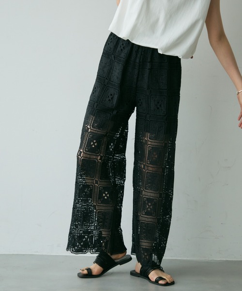 Trish（トリッシュ）の「スクエアレースイージーパンツ（その他パンツ・レディース・ホワイト/ブラック・FREE）」の4枚目の写真