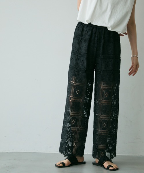 Trish（トリッシュ）の「スクエアレースイージーパンツ（その他パンツ・レディース・ホワイト/ブラック・FREE）」の5枚目の写真