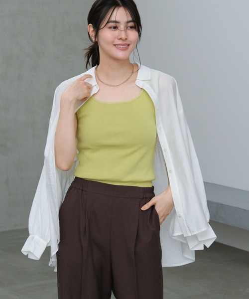 LAKOLE(ラコレ)の「14ゲージ総針スクエアタンク / 659887(タンクトップ・レディース・ホワイト/ブラウン/ライトグリーン/イエロー/ブラック/オフホワイト・FREE)」の6枚目の写真