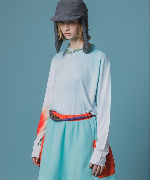 NON TOKYO(ノントーキョー)の「DIRECT PRINT L/S T-SHIRT(Tシャツ/カットソー・レディース・ホワイト×ブルー/マルチ・3/1/2)」の1枚目の写真
