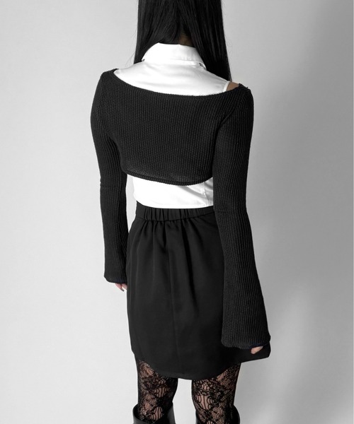 LVEU.（ラブユ.）の「【LVEU.】ホックデザインレイヤードトップス / トップス カーディガン 羽織 シアー ニット チャイナ ショート レイヤード モード（カーディガン/ボレロ・レディース・ネイビー/ブラック・FREE）」の19枚目の写真