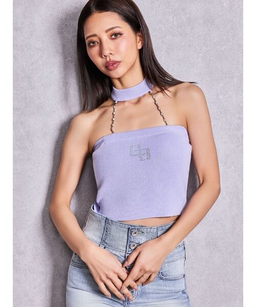 GYDA（ジェイダ）の「GG bijouチョーカーベアニットトップス（キャミソール・レディース・その他1/パープル/ピンク/ブラック/オフホワイト・FREE）」の4枚目の写真