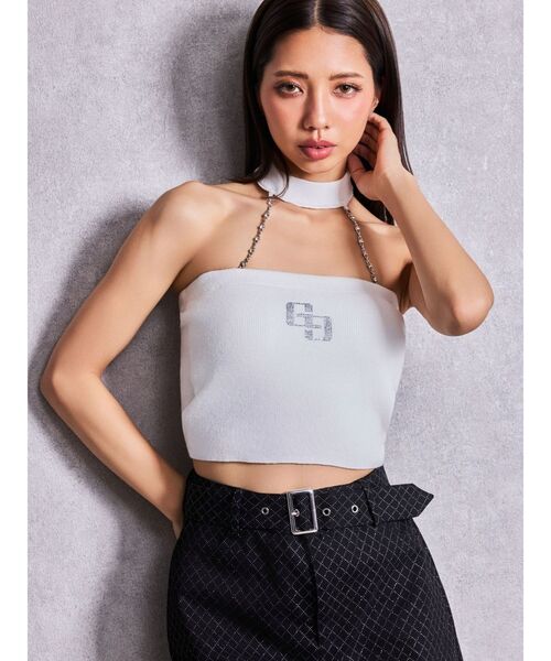GYDA（ジェイダ）の「GG bijouチョーカーベアニットトップス（キャミソール・レディース・その他1/パープル/ピンク/ブラック/オフホワイト・FREE）」の2枚目の写真