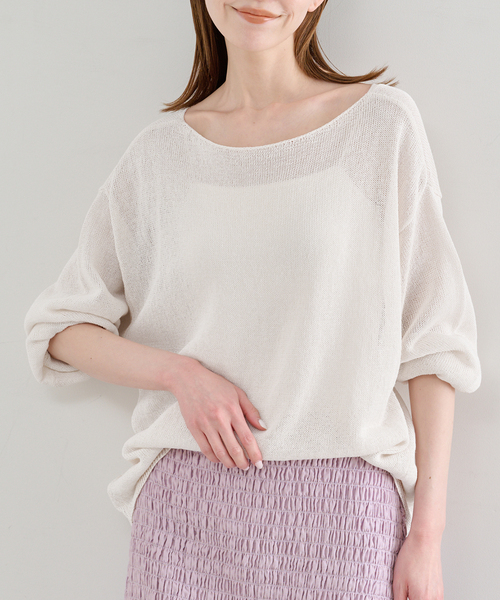 U by SPICK&SPAN(ユーバイスピックアンドスパン)の「ペーパーヤーン2WAYプルオーバー(ニット/セーター・レディース・ネイビー/ピンク/ブルー/アイボリー・FREE)」の2枚目の写真