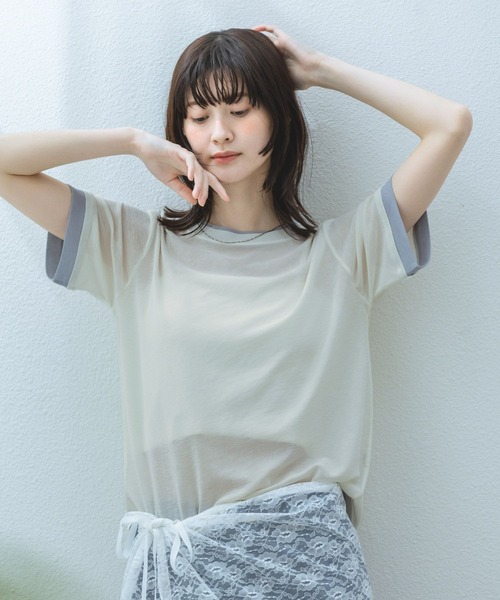 LAKOLE(ラコレ)の「シアーレイヤード半袖T / 637540(Tシャツ/カットソー・レディース・ライトブルー/ブラック/オフホワイト/チャコール・FREE)」の2枚目の写真