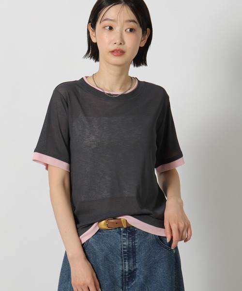 LAKOLE(ラコレ)の「シアーレイヤード半袖T / 637540(Tシャツ/カットソー・レディース・ライトブルー/ブラック/オフホワイト/チャコール・FREE)」の3枚目の写真