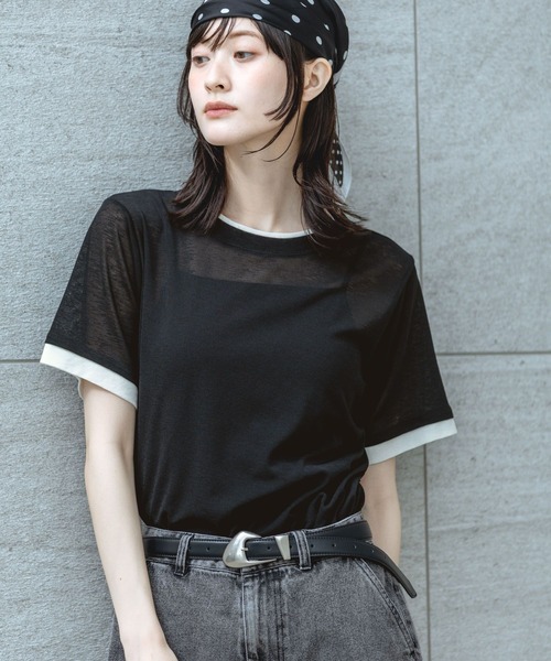 LAKOLE(ラコレ)の「シアーレイヤード半袖T / 637540(Tシャツ/カットソー・レディース・ライトブルー/ブラック/オフホワイト/チャコール・FREE)」の1枚目の写真