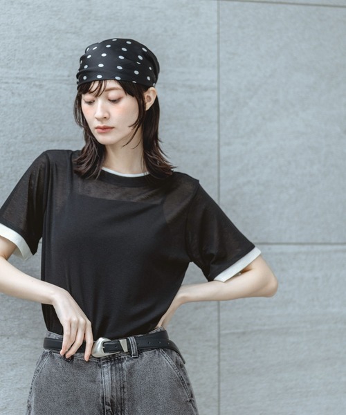 LAKOLE(ラコレ)の「シアーレイヤード半袖T / 637540(Tシャツ/カットソー・レディース・ライトブルー/ブラック/オフホワイト/チャコール・FREE)」の6枚目の写真