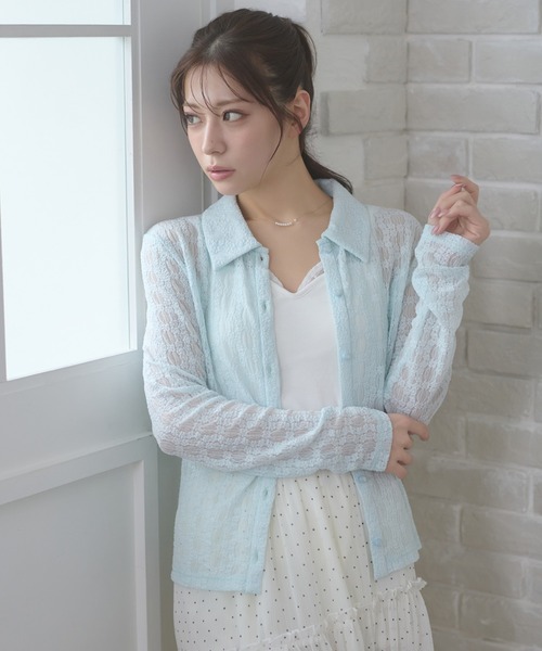 Ambre Neige（アンブルネージュ）の「lace sheer shirt / レースシアーシャツ（シャツ/ブラウス・レディース・ピンク/サックスブルー/アイボリー・FREE）」の2枚目の写真