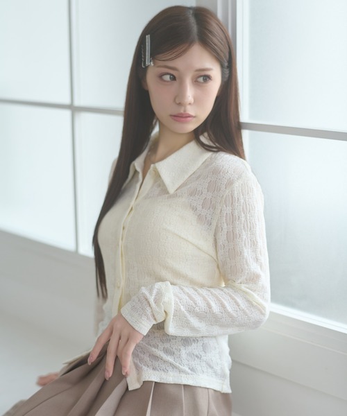 Ambre Neige（アンブルネージュ）の「lace sheer shirt / レースシアーシャツ（シャツ/ブラウス・レディース・ピンク/サックスブルー/アイボリー・FREE）」の13枚目の写真