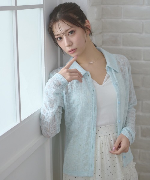 Ambre Neige（アンブルネージュ）の「lace sheer shirt / レースシアーシャツ（シャツ/ブラウス・レディース・ピンク/サックスブルー/アイボリー・FREE）」の18枚目の写真