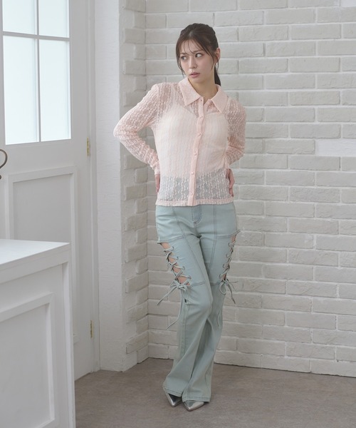 Ambre Neige（アンブルネージュ）の「lace sheer shirt / レースシアーシャツ（シャツ/ブラウス・レディース・ピンク/サックスブルー/アイボリー・FREE）」の8枚目の写真