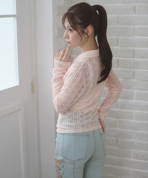 Ambre Neige（アンブルネージュ）の「lace sheer shirt / レースシアーシャツ（シャツ/ブラウス・レディース・ピンク/サックスブルー/アイボリー・FREE）」の7枚目の写真