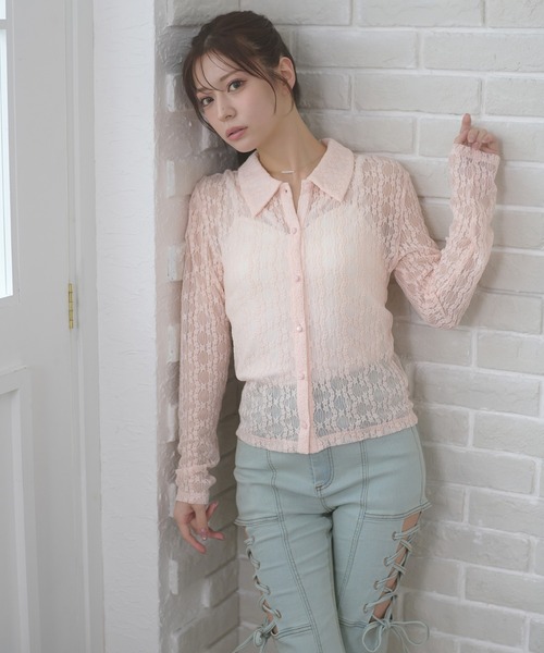 Ambre Neige（アンブルネージュ）の「lace sheer shirt / レースシアーシャツ（シャツ/ブラウス・レディース・ピンク/サックスブルー/アイボリー・FREE）」の5枚目の写真