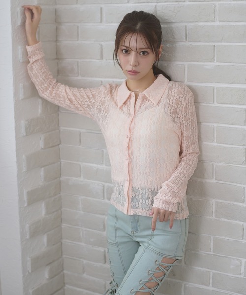 Ambre Neige（アンブルネージュ）の「lace sheer shirt / レースシアーシャツ（シャツ/ブラウス・レディース・ピンク/サックスブルー/アイボリー・FREE）」の6枚目の写真
