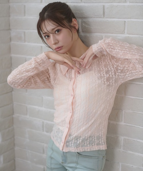 Ambre Neige（アンブルネージュ）の「lace sheer shirt / レースシアーシャツ（シャツ/ブラウス・レディース・ピンク/サックスブルー/アイボリー・FREE）」の4枚目の写真