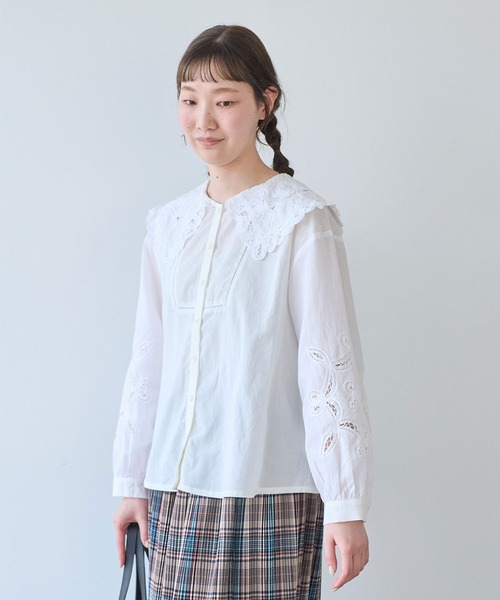 bulle de savon(ビュルデサボン)の「バテンレース 角衿ブラウス(シャツ/ブラウス・レディース・ホワイト/ネイビー/ミント・FREE)」の18枚目の写真