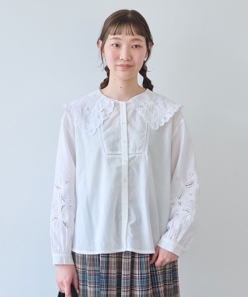 bulle de savon(ビュルデサボン)の「バテンレース 角衿ブラウス(シャツ/ブラウス・レディース・ホワイト/ネイビー/ミント・FREE)」の17枚目の写真