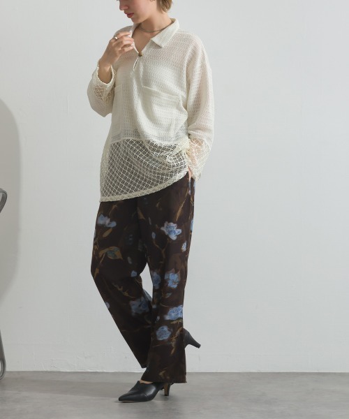 le colis(ルコリ)の「メッシュ編み MIX 切替 メッシュ ポロシャツ プルオーバー(シャツ/ブラウス・レディース・オフホワイト/ブラック・FREE)」の18枚目の写真