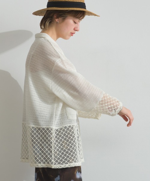 le colis(ルコリ)の「メッシュ編み MIX 切替 メッシュ ポロシャツ プルオーバー(シャツ/ブラウス・レディース・オフホワイト/ブラック・FREE)」の20枚目の写真